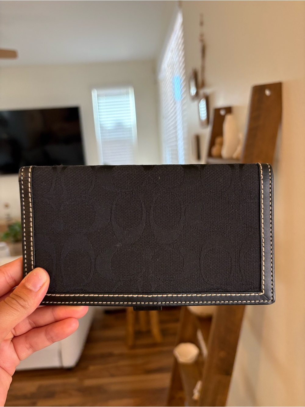 Coach Signature Canvas Jacquard Checkbook Black Brown Leather Trim - Picture 6 of 6